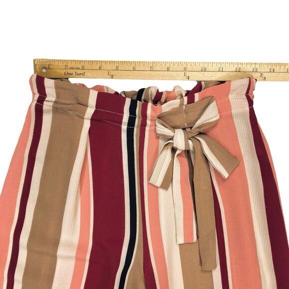 See You Monday Wide Leg Pants Womens Size Small Stripped Paperbag Tie Front Pant - Picture 7 of 12